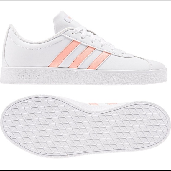 ADIDAS VL Court 2.0 K white & glo pink girls size 4 EUC - Picture 2 of 13